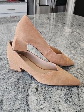 HOGL Suede Leather Pointed Toe Pumps Beige Tan Nude Heels